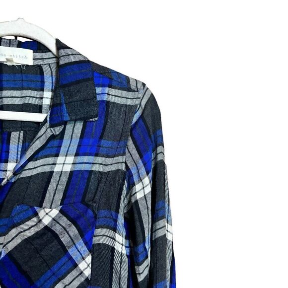 Side Stitch Shirt Womens XS Multicolor Plaid Button Up Blouse Top - Picture 3 of 9